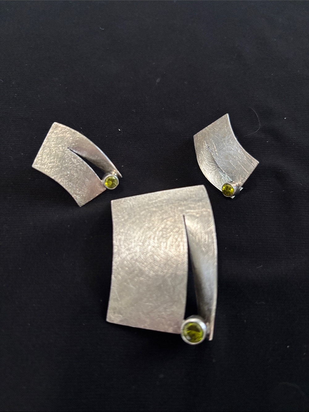 Sterling Silver & Peridot Modernist Jewelry Set - Green Stones